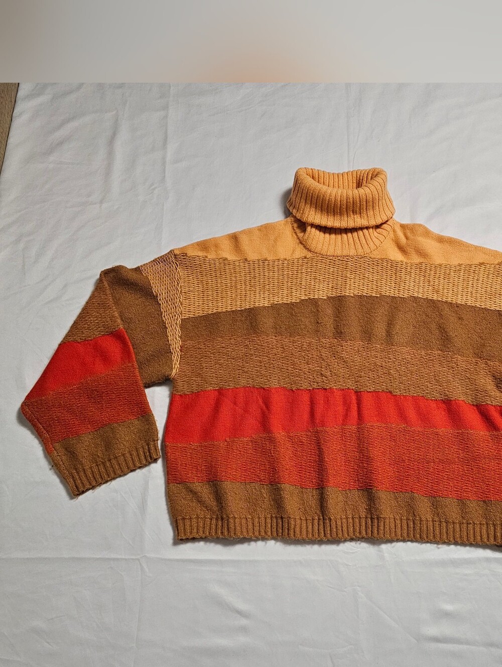 Esprit Women's Turtleneck Stripe Sweater in Orange, Brown and Red